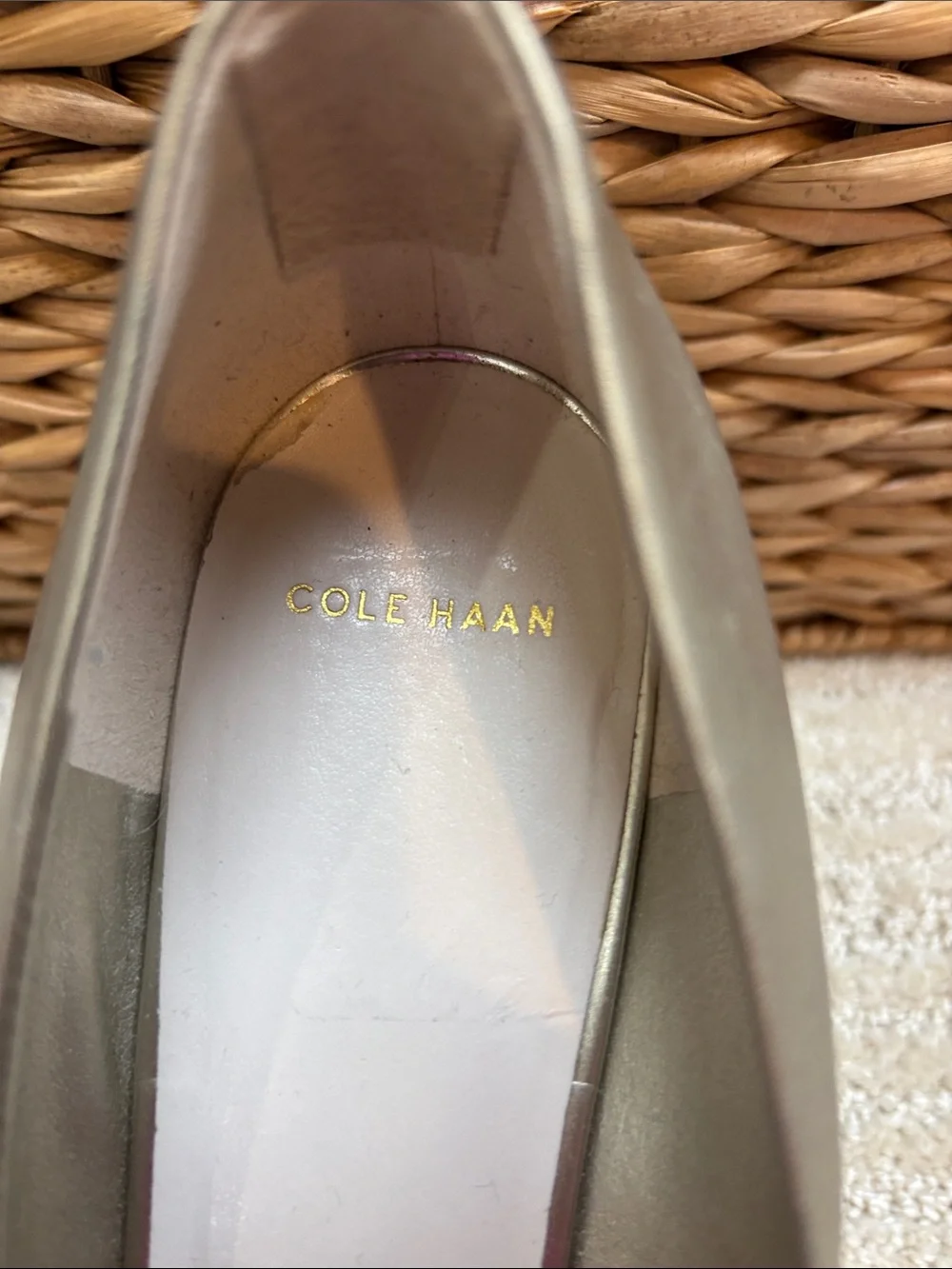 Cole Haan Metallic Gold Peep-Toe Wedge Heels Size 9.5 EUC
